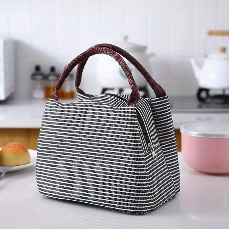 Insulated Striped Lunch Bag for Women and Men Soft Cooler Tote Bag