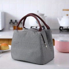 Insulated Striped Lunch Bag for Women and Men Soft Cooler Tote Bag