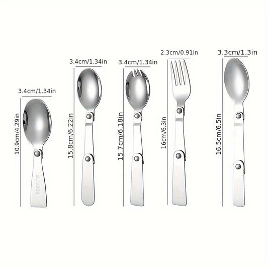 304 Stainless Steel Portable Three Fold Spoon And Fork