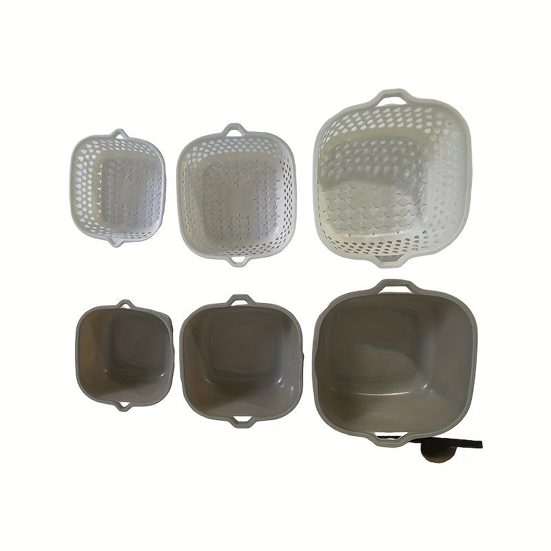 6pcs Double Plastic Drain Basket Kitchen Washing Basket