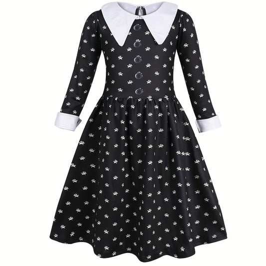 Girls Long Sleeve Button Casual Dress for Spring
