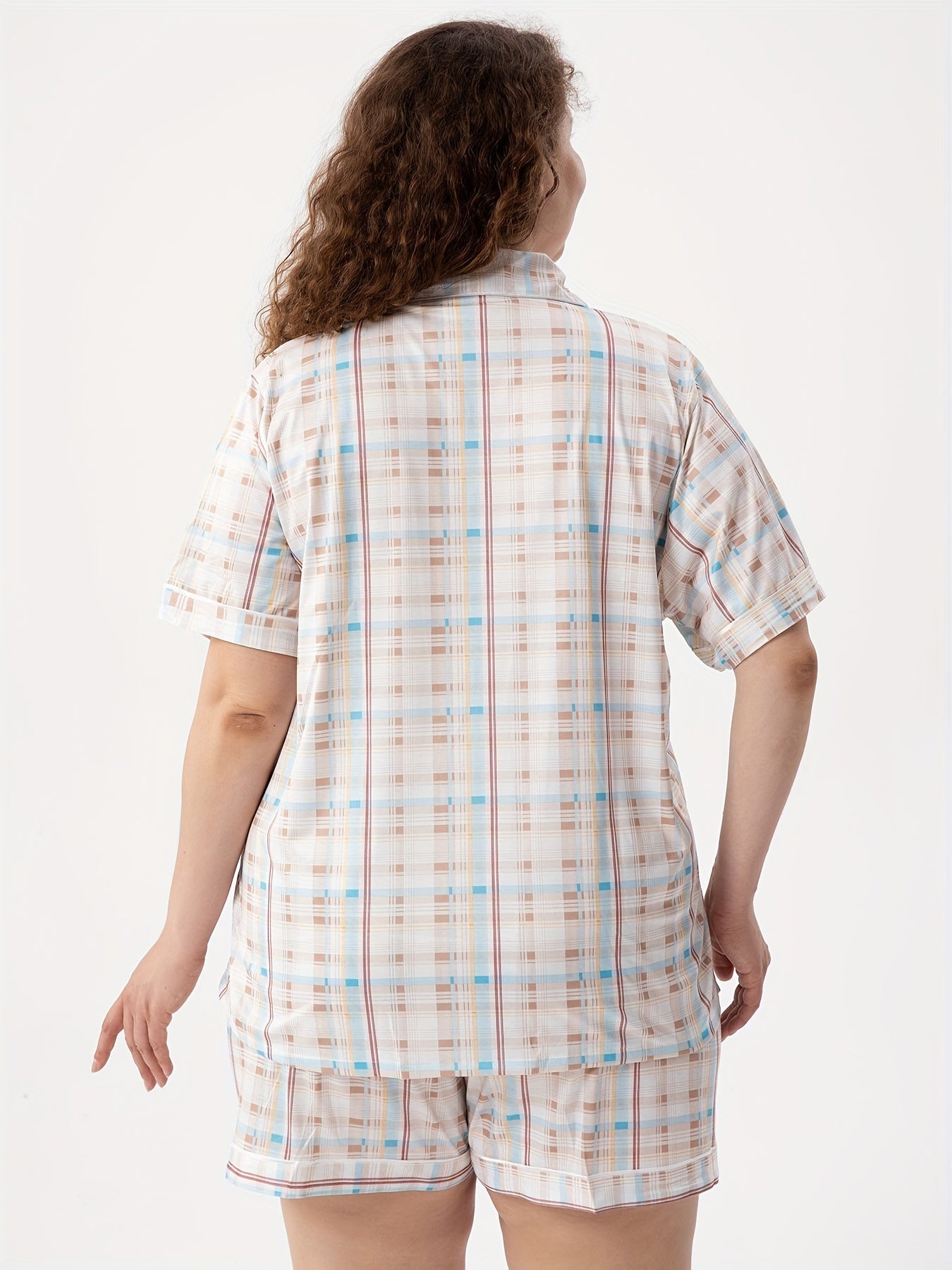  Plaid Print Short Sleeve Pajama Set