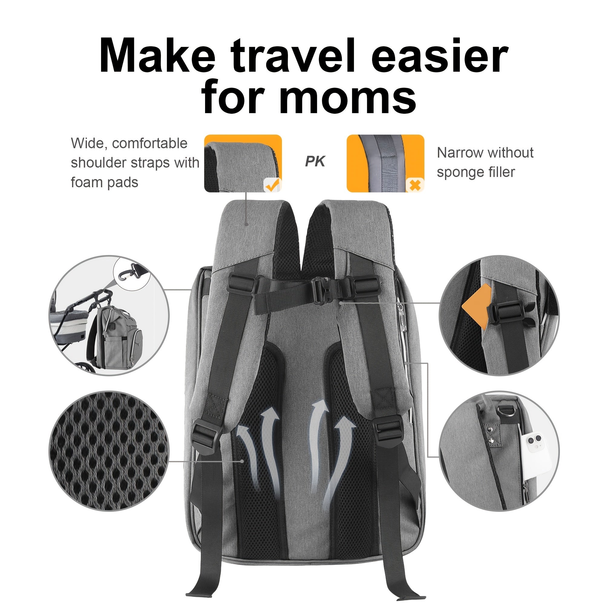 Multifunctional Backpack with Foldable Crib & USB Port