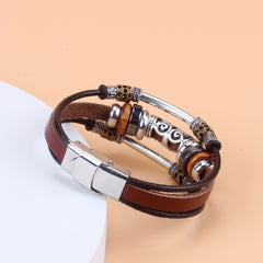 Men's Ethnic Style Hollow Elbow Beaded Leather Bracelet