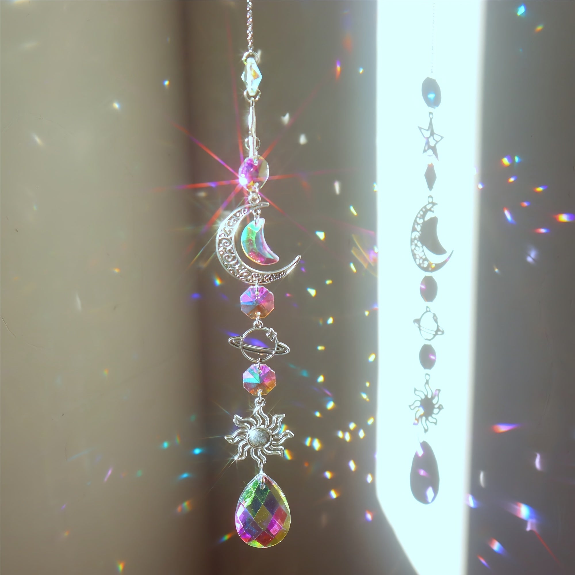3pcs Colorful Crystal Suncatchers with Chain Pendant for Home Garden Wedding