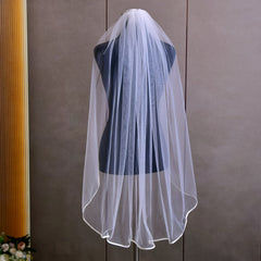 Satin Edged Fingertip Bridal Veil Soft Sheer Fabric Hair Comb