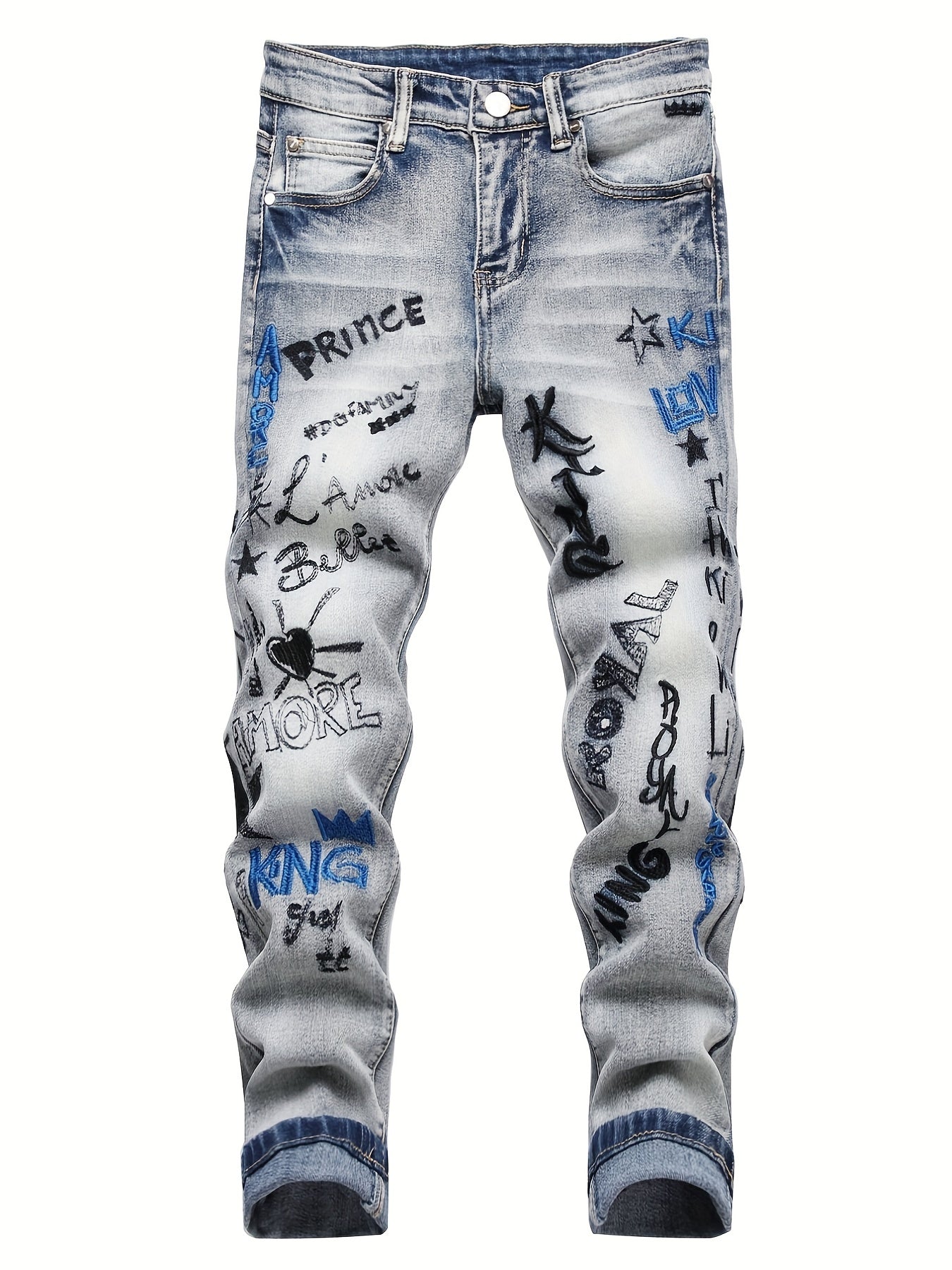 Boys Graffiti Skinny Jeans Slim Fit Denim Long Pants Kids Clothing