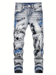 Boys Graffiti Skinny Jeans Slim Fit Denim Long Pants Kids Clothing