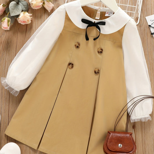 Girls Preppy Double Breasted Lace Dress