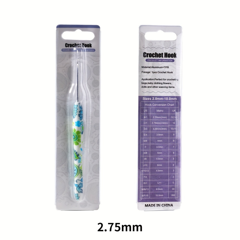 1pcs Floral Printed Crochet Hook 2 25mm B 10mm N Ergonomic Soft Grip Handle