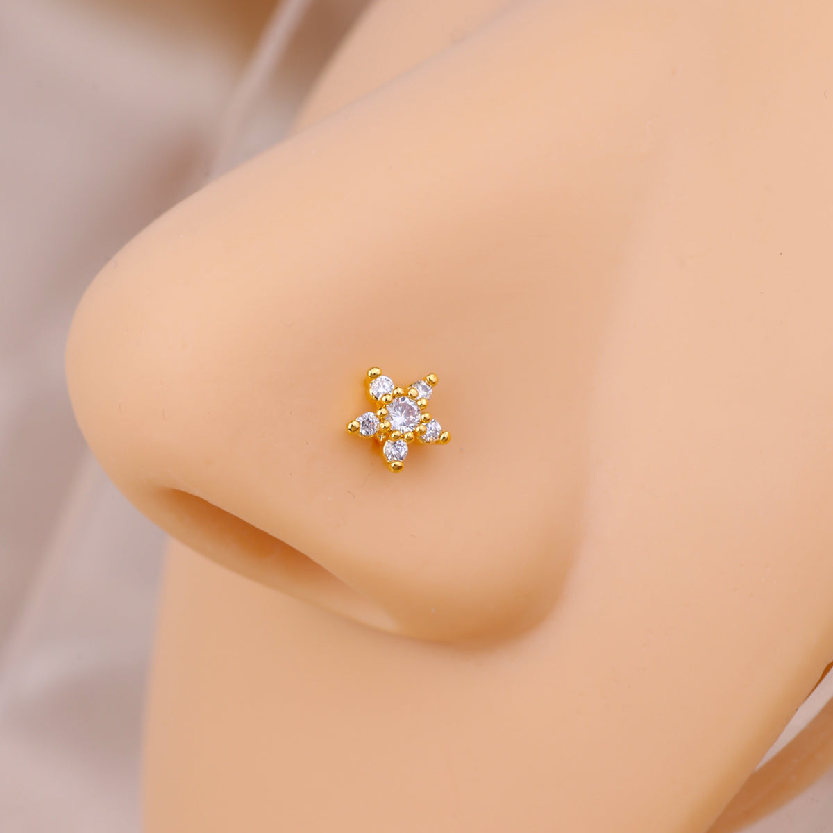 Zircon Flower Nose Stud Copper Piercing