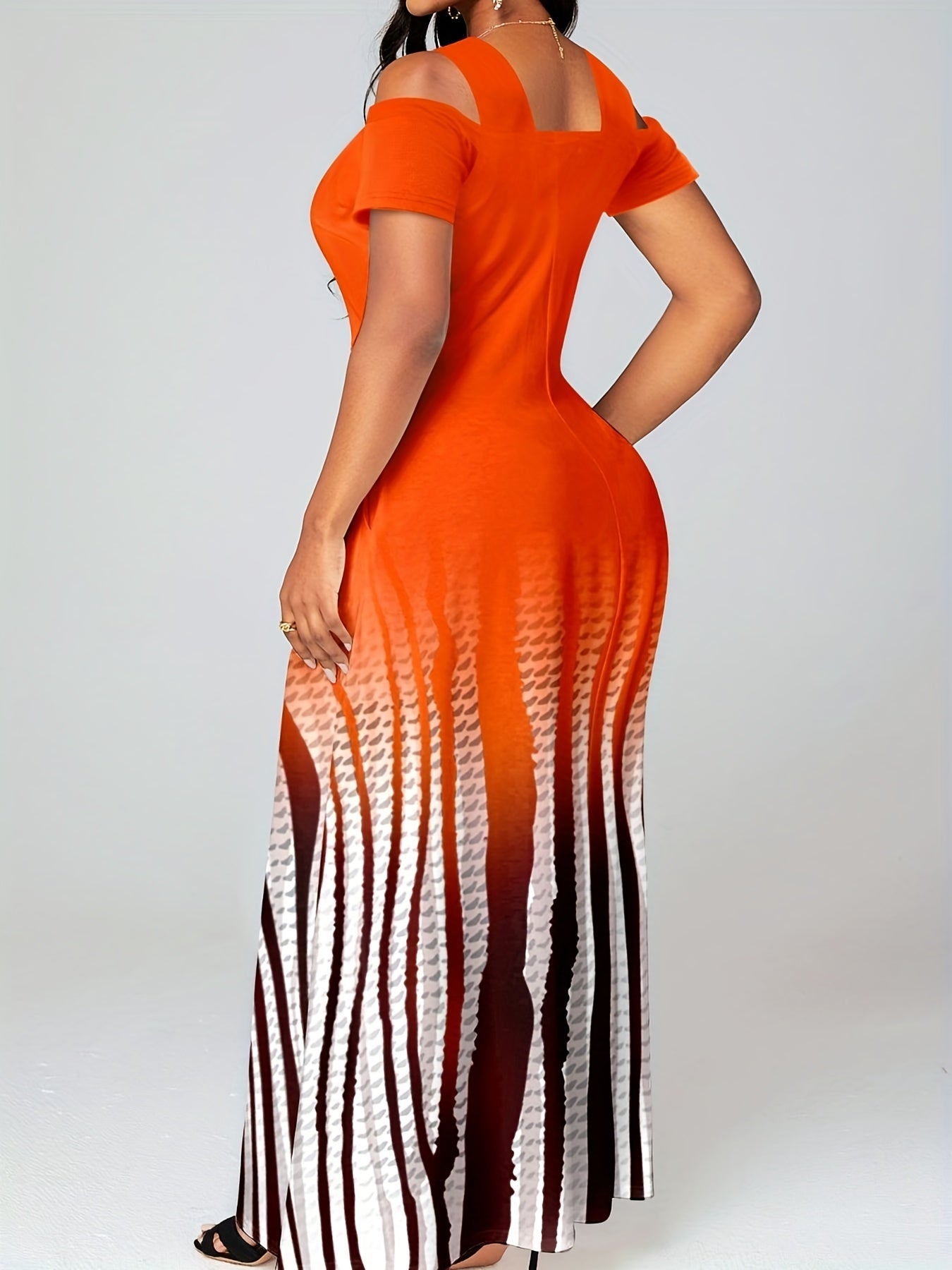  Colorblock Ombre Print Maxi Dress
