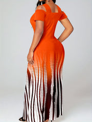  Colorblock Ombre Print Maxi Dress