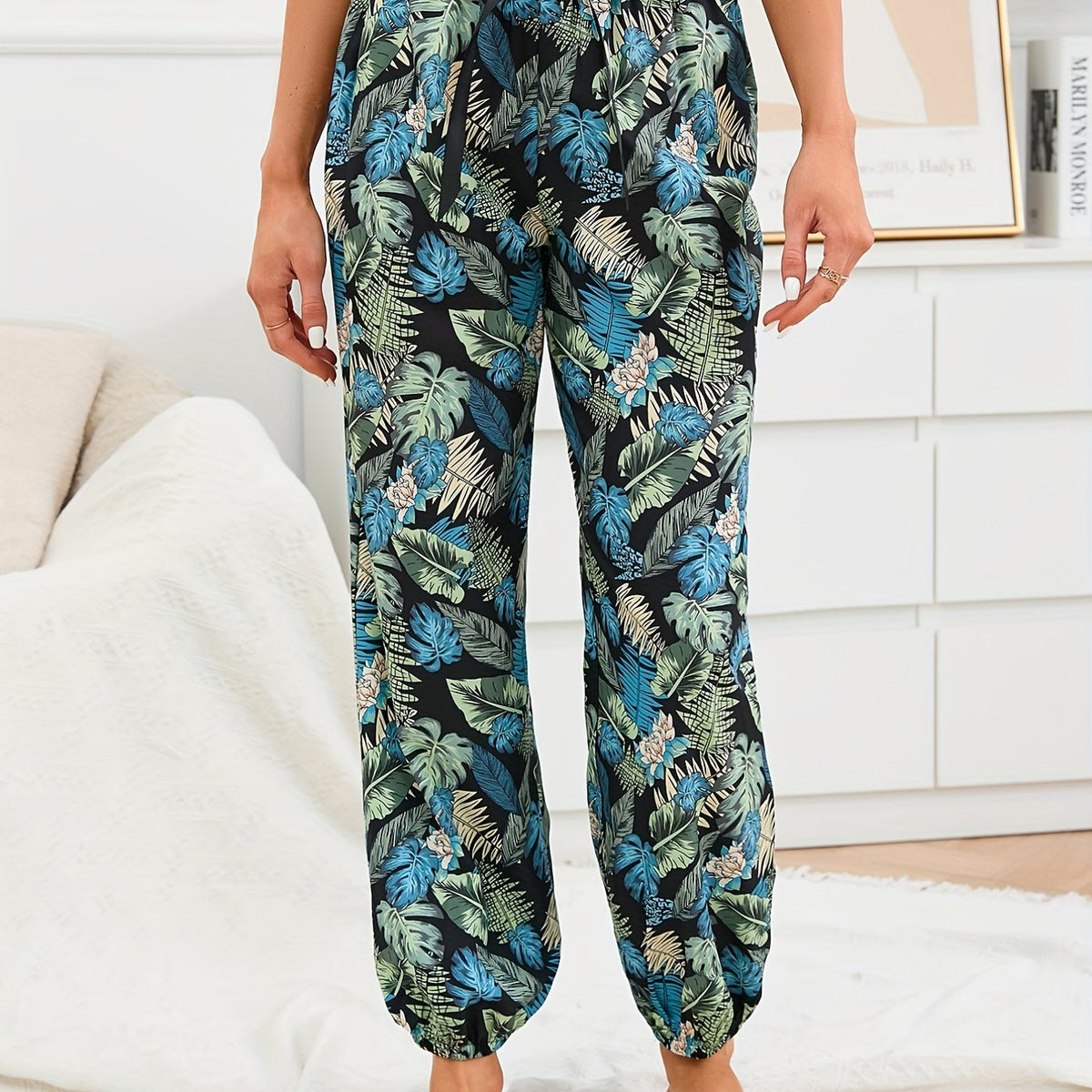 Tropical Print Sleep Bottoms Soft & Comfy Elastic Waistband Pants