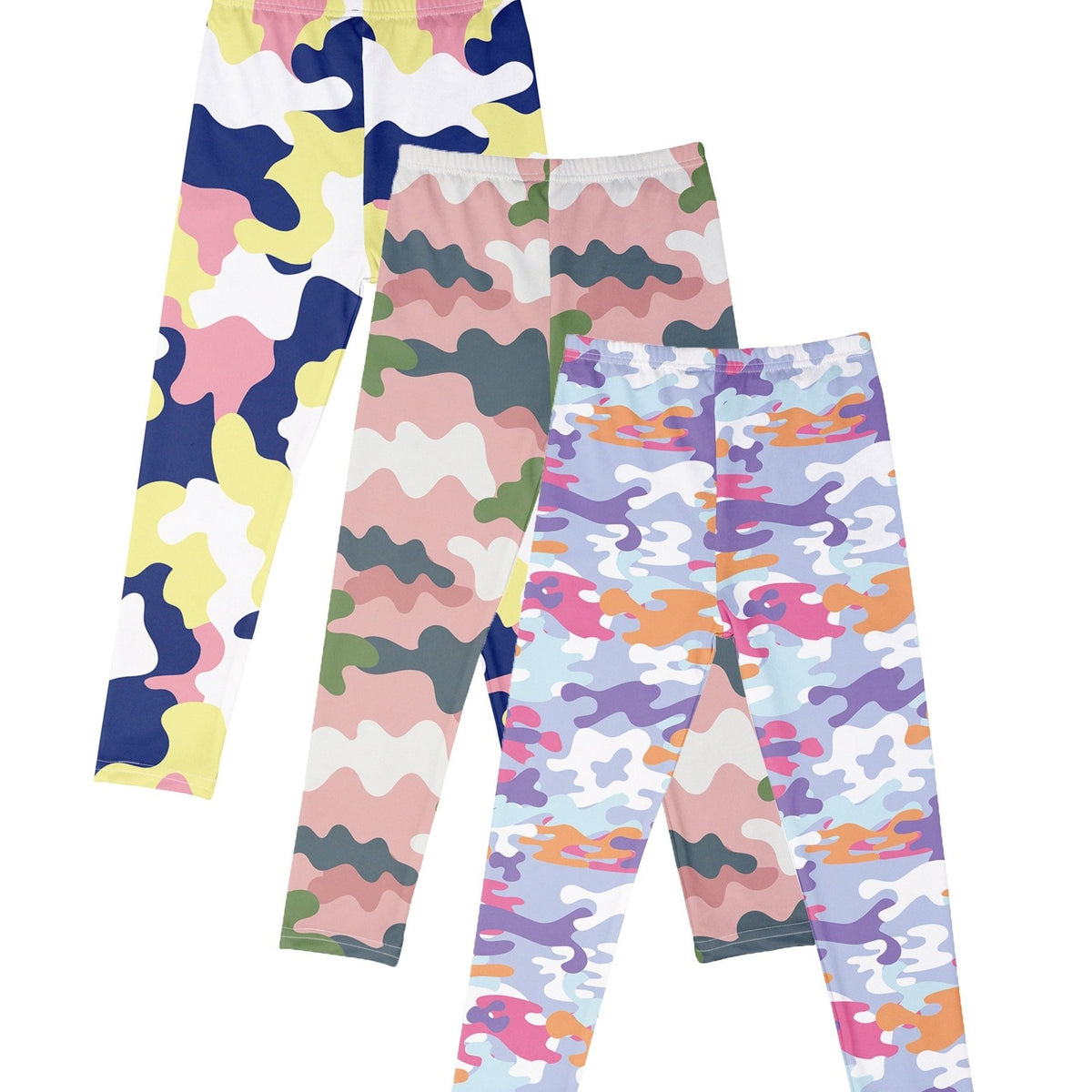 3pc Girls Camo Athletic Leggings Elastic Waist Yoga Pants Kids Spring Summer