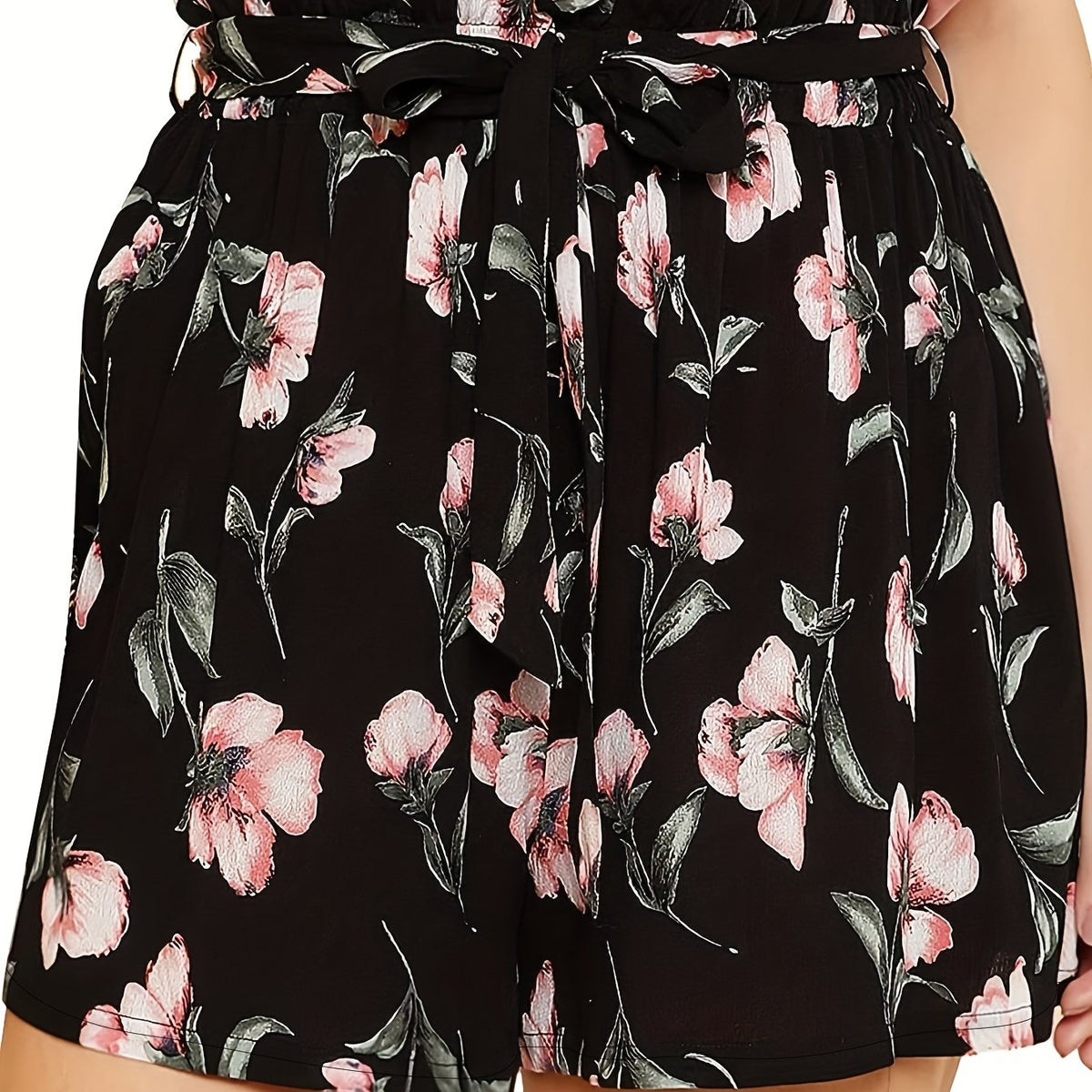  Women's Stripe Print High Rise Drawstring Loose Shorts