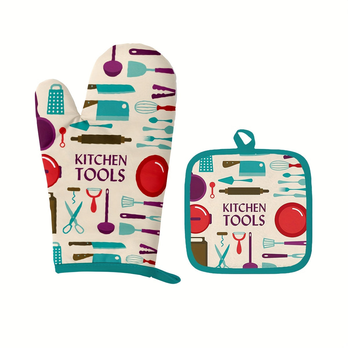 Colorful Printed Cotton Oven Mitts, 2pcs