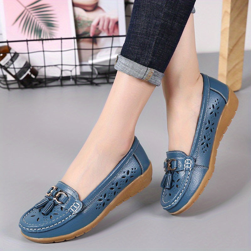 Women's Hollow Out Loafers Breathable Slip On Solid Flat Shoes