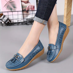 Women's Hollow Out Loafers Breathable Slip On Solid Flat Shoes