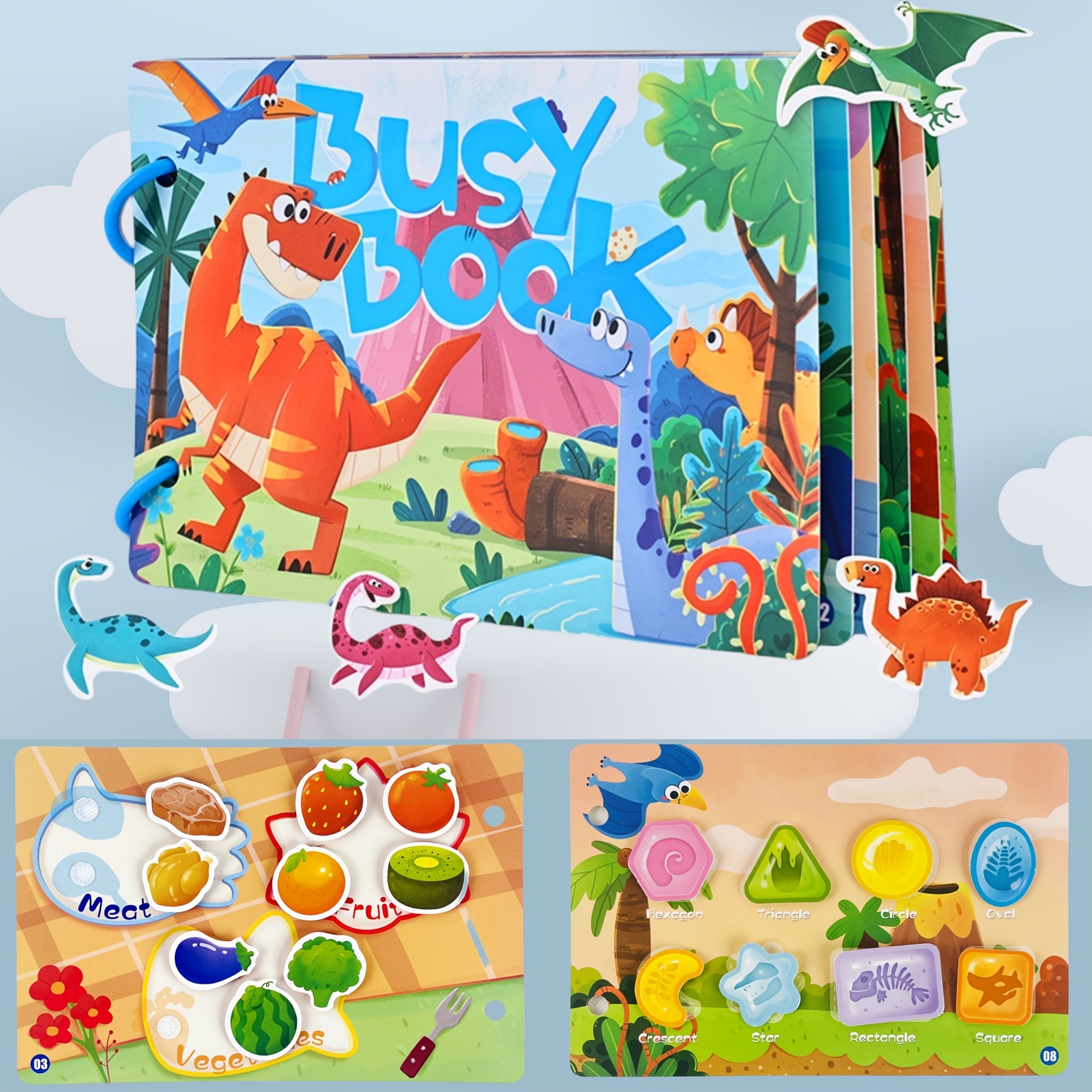 Dinosaur & Jungle Theme Busy Book with Reusable Stickers