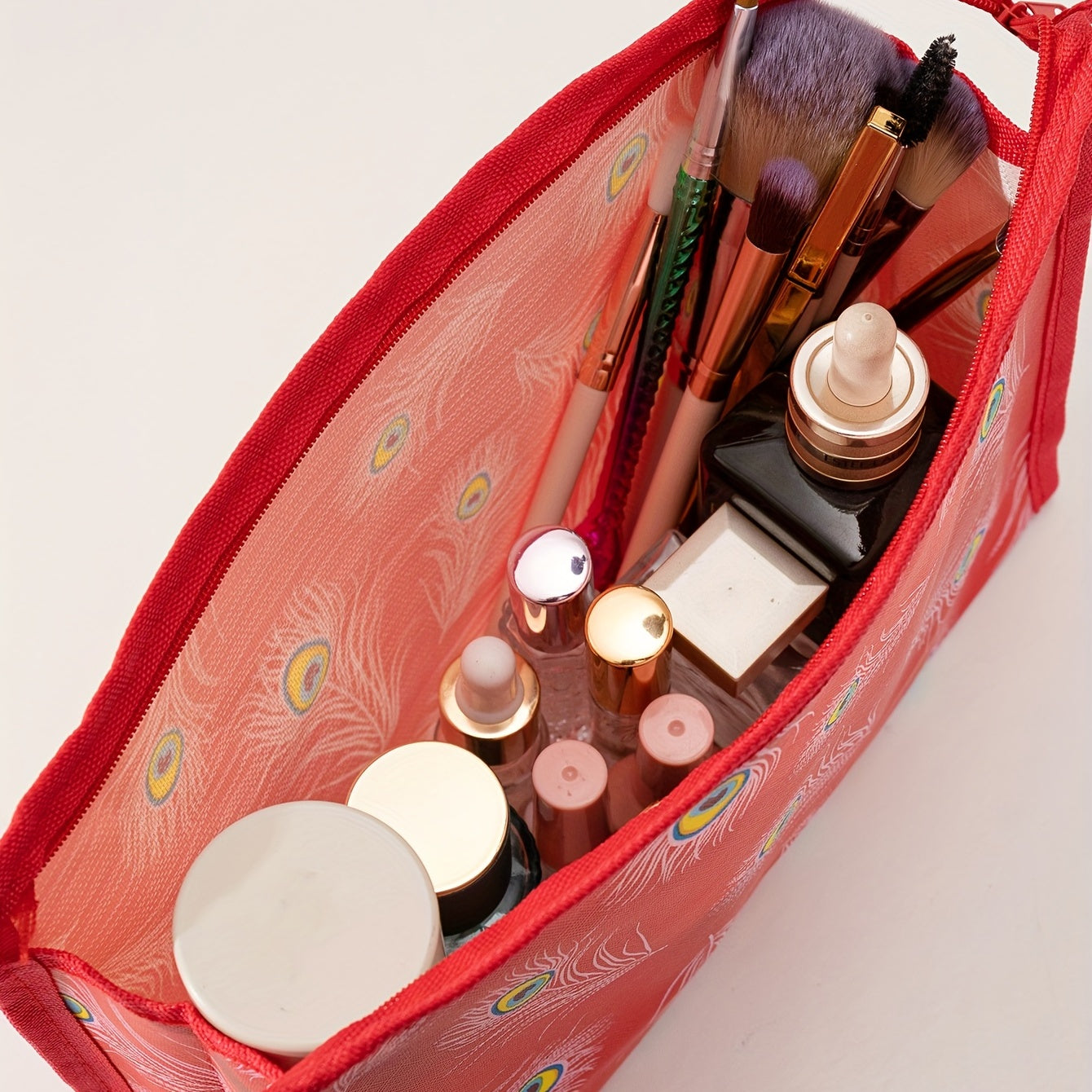 Feather Print Makeup Bag Waterproof Roomy Perfect for Travel