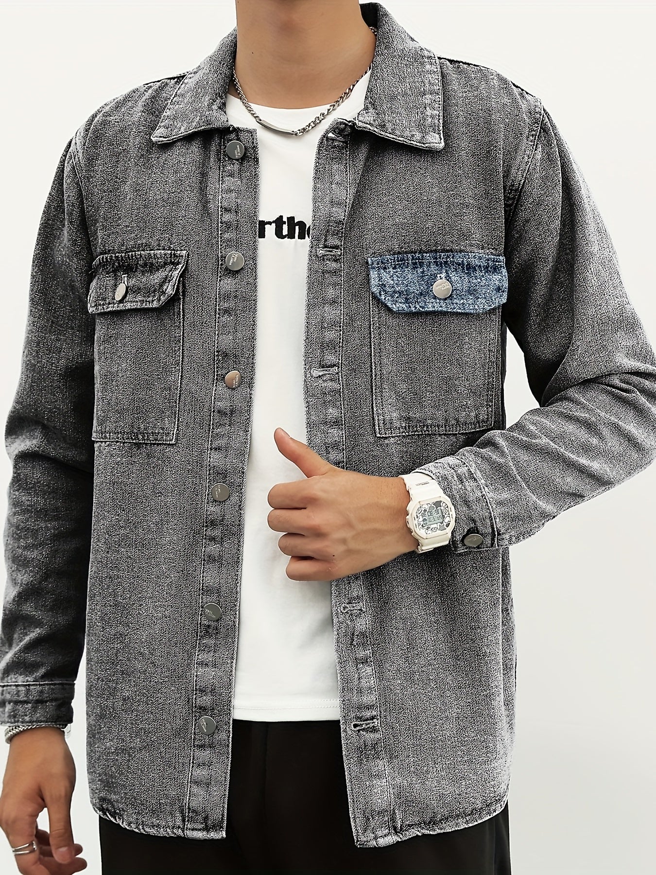 Men's Casual Denim Jacket Button Up Street Style