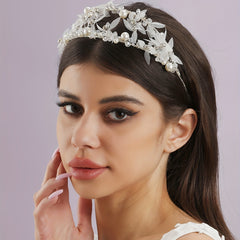 Silky Flower Headband with Faux Pearls Bridal Hair Accessories