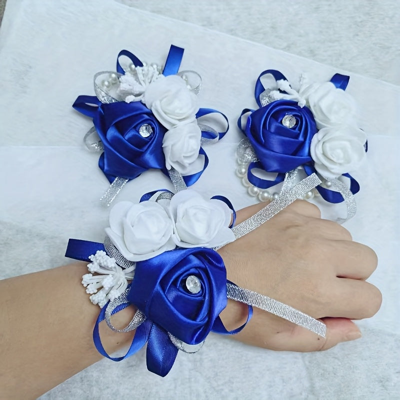 3pcs Prom Flower Wrist Corsages Wedding Royal Hand Flower Anniversary