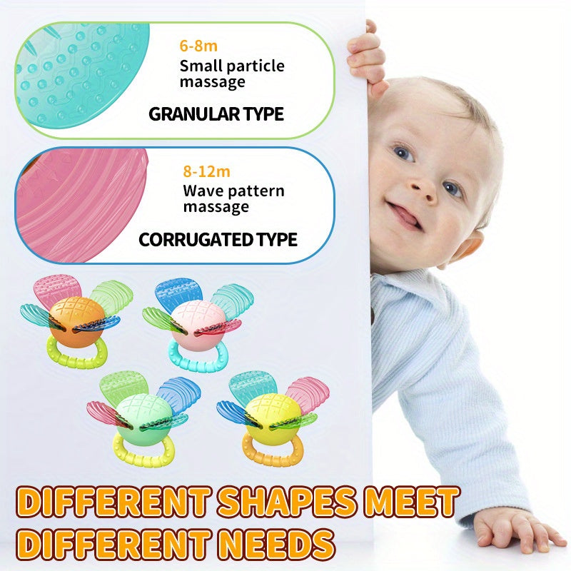 Silicone Hand Crank Bell Flower Toy for Babies Teething Sensory