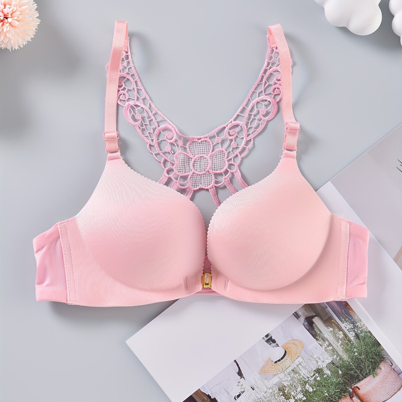 Lace Push Up Bra Front Buckle Comfy & Breathable Women's Lingerie