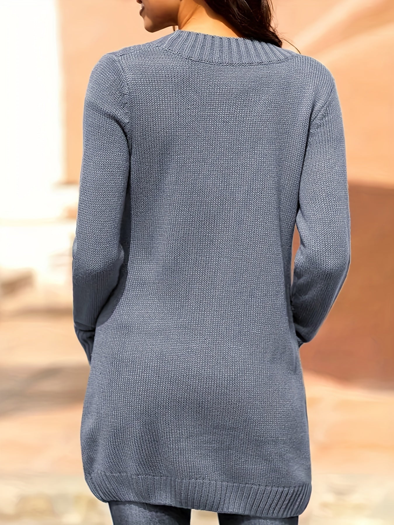  Solid Jacquard Long Sleeve Button Up V Neck Sweater Cardigan