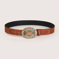 Buckle Belt Embossed Vintage Bohemian Beaded Belt For Women