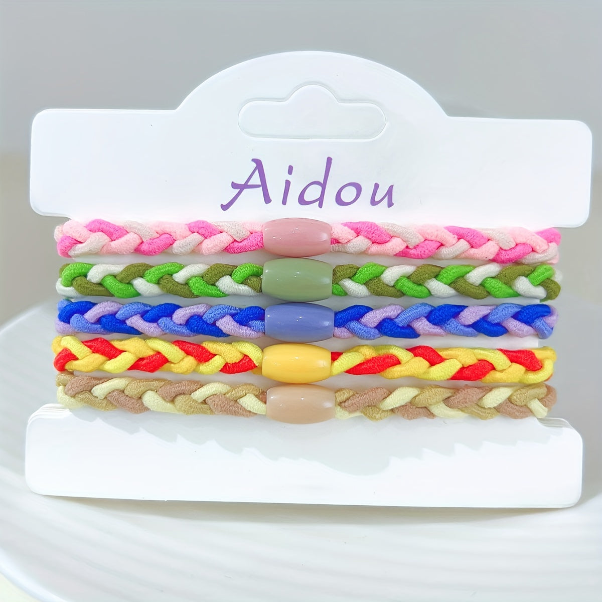 5pcs Rainbow Hair Tie Bracelet Braided Hair Rope Ponytail Holder Women Girls