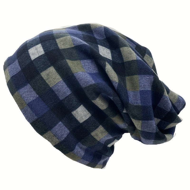 Plaid Casual Beanie Turban Cap Headband Neck Gaiter Lightweight Skull Hat