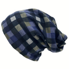 Plaid Casual Beanie Turban Cap Headband Neck Gaiter Lightweight Skull Hat