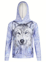 Wolf 3D Print Hoodie Kangaroo Pocket Pullover Mens Clothing