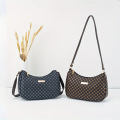 Geometric Printed Shoulder Bag with Zip Closure