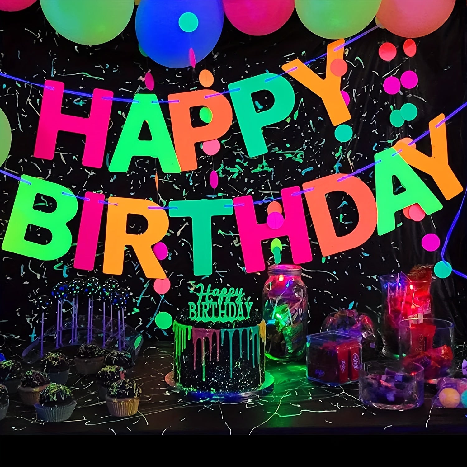 Neon Happy Birthday Banner Glow In The Dark Rainbow Sign