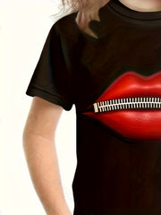 3D Lips Print Short Sleeve T shirt for Girls and Boys