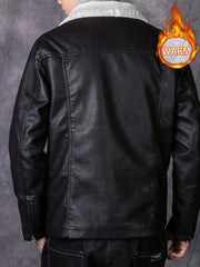 Men's PU Leather Outdoor Jacket Windproof Warm Fleece Coat