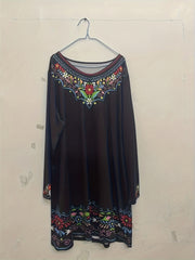  Floral Print Round Neck Long Sleeve Stretch Dress