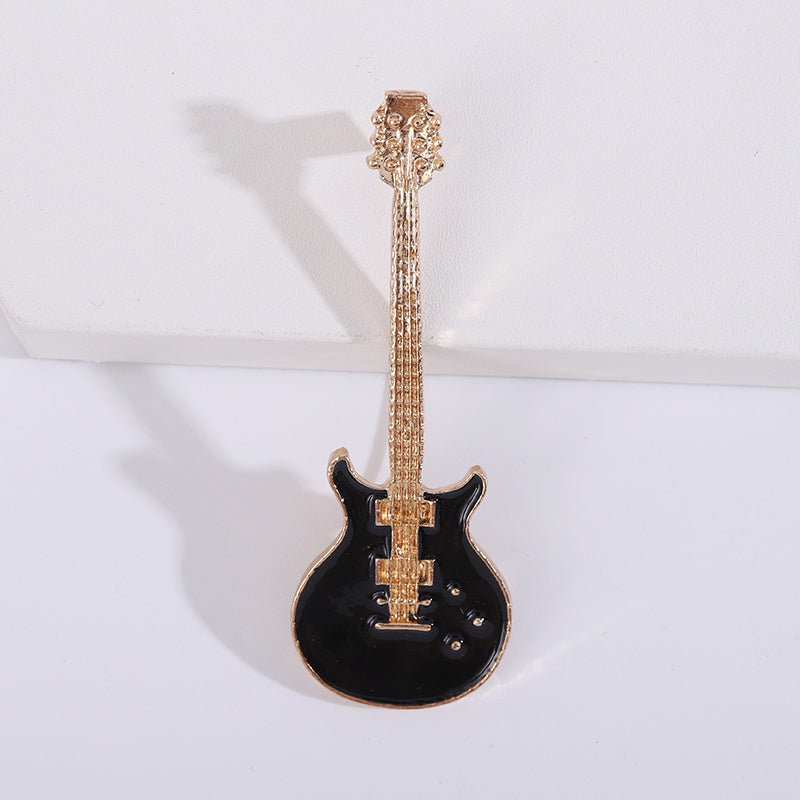 Pop Musical Instrument Guitar Breast Floral Pin Men Unisex