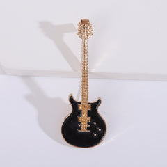 Pop Musical Instrument Guitar Breast Floral Pin Men Unisex