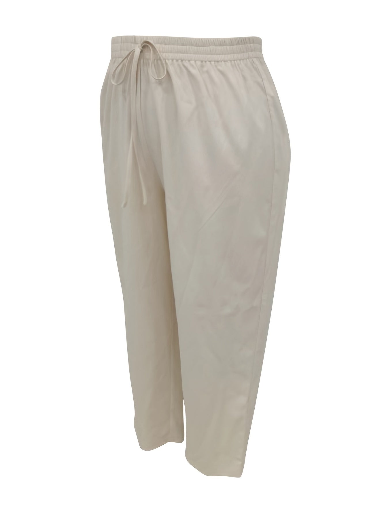 Casual Pants Women's Plus Solid Elastic Drawstring High Rise Loose Fit