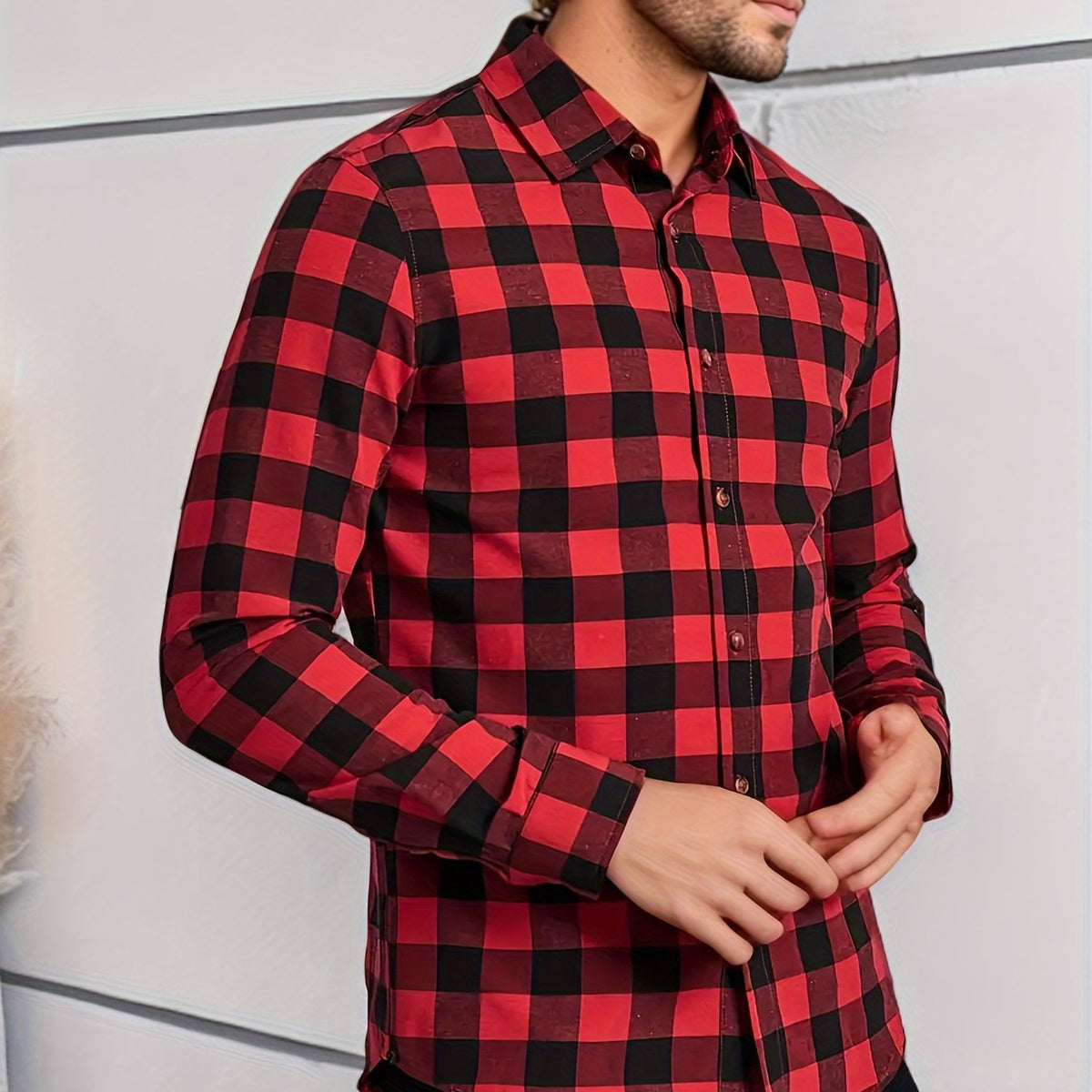 Men's Plaid Shirt Long Sleeve Casual Button Down Tops For Outdoor Activities