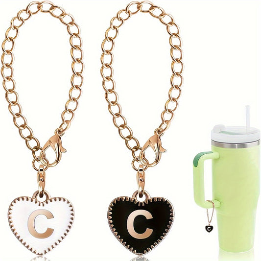 2pcs Initial Letter Charm Water Cup Handle Decorative Pendant Heart Shape Bag ID