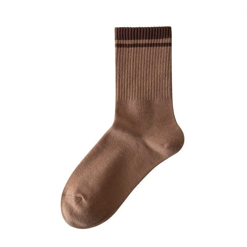 5 Pairs Striped Trim Socks Comfy & Breathable Women's Stockings