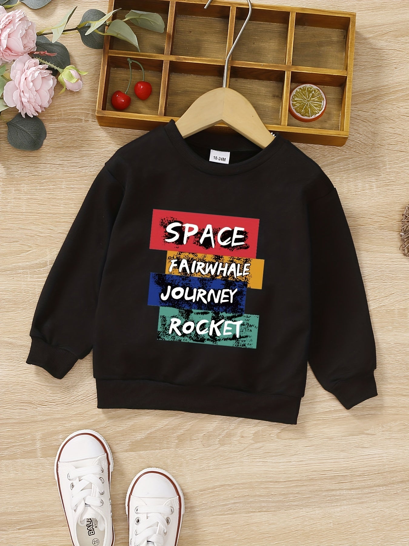 Boys Letter Print Crew Neck Sweatshirt Long Sleeve Top