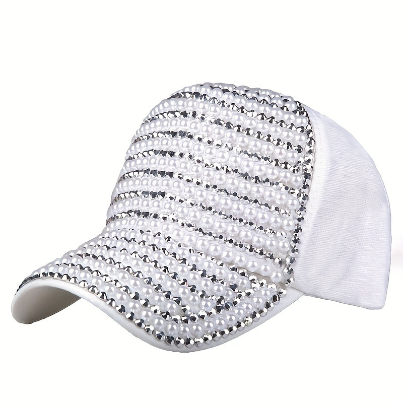 Rhinestone Pearl Baseball Cap Sun Hat Women