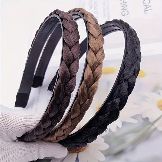 Synthetic Hair Braided Headband Wide Plaited Braids Elastic Stret